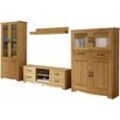 Wohnwand HOME AFFAIRE "Trinidad", beige (natur, geölt), Kastenmöbel-Sets, Holz Wohnwände Wohnwand, Set aus 1 Vitrine, 1 Lowboard, 1 Highboard, 1 Wandboard