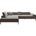 Ecksofa INOSIGN "Ancona New, wahlweise motorische Sitztiefenverstellung, auch Cord" Sofas Gr. Samtoptik, Recamiere links, ohne Sitztiefenverstellung, grau (stone) Ecksofa feine Steppung, mit Kopfteilverstellung, 3 Zierkissen, L-Form