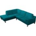 Ecksofa EGOITALIANO "Shakira, Design und Sitzkomfort auf hohem Niveau, tolle Details" Sofas Gr. B/H/T: 240cm x 84cm x 212cm, Luxus-Microfaser BLUSH, Ottomane links, blau (teal) mit Ottomane, L-Form, elegante Metallfüße