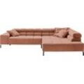 Ecksofa INOSIGN "Ancona New, wahlweise motorische Sitztiefenverstellung, auch Cord", orange (rost), B:321cm T:216cm, : 88% Polyester, 12% Polyacryl, Sofas, Ecksofa, feine Steppung, mit Kopfteilverstellung, 3 Zierkissen, L-Form