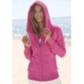 Kapuzensweatjacke ELBSAND "Kria", Damen, Gr. L (40), pink, Sweatware, Obermaterial: 95% Baumwolle, 5% Elasthan, unifarben, casual, figurumspielend hüftlang, Langarm angesetztes Bündchen, Sweatjacken, mit Logodruck hinten, lässige Freizeitjacke mit Taschen