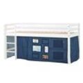 Hochbett HOPPEKIDS "ECO Dream, Kinderbett, Spielbett, Halbhohes Bett aus Massivholz", blau (weiß, dunkelblau, fenster), B:101cm H:105cm L:208cm, Kinderbett: 100% Massivholz: Nordische Kiefer, Vorhang: 100% Baumwolle, Hochbetten, Kinderbett Hochbett, inkl. Vorhang-Set Creator, Bettgröße & Matratze wählbar