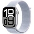 Smartwatch APPLE "Watch Series 10 Aluminium" Smartwatches Gr. 46mm, Cellular, One-Size, Sport Loop, silberfarben (blau, silber)