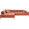 Ecksofa INOSIGN "Ancona New, wahlweise motorische Sitztiefenverstellung, auch Cord", orange (rost), B:321cm T:216cm, : 88% Polyester, 12% Polyacryl, Sofas, Ecksofa, feine Steppung, mit Kopfteilverstellung, 3 Zierkissen, L-Form