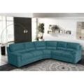 Ecksofa EGOITALIANO "Doris, modernes Designerecksofa in hochwertigen Microfaserqualitäten", blau (teal), B:266cm H:90cm T:246cm, Luxus-Mikrofaser BLUSH (100% Polyester) ist ein innovatives Mikrofasergewebe mit wasser- und fleckenabweisenden Eigenschaften. Sie verhindert das Eindringen von Flüssigkeiten und Ölen in das Textilgewebe. Mit einer neutralen Seifenlösung können Flecken von Kaffee, Tee, W