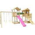 Spielturm JUNGLE GYM "Stronghold" Spieltürme pink (fuchsia) Kinder Spielanlage mit 2 Türmen, Schaukel und Rutsche Wasseranschluss