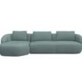 Wohnlandschaft FLEXLUX "Torino, rund, L-Form, Sofa-Ecke mit Recamiere, Longchair-Sofa", blau (sky blau), B:307cm H:85cm T:146cm, 62% Polyester, 17% Cotton, 14% Viscose, 7% Linen, Sofas, Modernes, organisches Sofa-Design, Kaltschaum, Wellenunterfederung