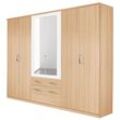 Kleiderschrank RAUCH "Drehtürenschrank Schrank Garderobe BURANO", weiß (eiche sonoma, alpinweiß), Schränke, B/H/T: 271cm x 212cm x 58cm, 6 St., Holzwerkstoff, mit Schubladen und Spiegelumrandung in Farbabsetzung MADE IN GERMANY, B:271cm H:212cm T:58cm