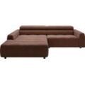 Ecksofa 3C CANDY "Denver auch mit Cord- und Easy care-Bezug, Kopfteilverstellung L-Form", braun (rost), B:258cm H:68cm T:217cm, 88% Polyester, 12% Polyacryl, Sofas, wahlweise. mit motorischer Sitztiefenverstellung