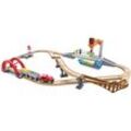 Spielzeug-Eisenbahn HAPE "Bahn- und Seefracht Set", bunt, Spielzeugfahrzeuge, KinderB:93,2cm H:20,8cm, Holz, Kunststoff, Metall, mit Licht- und Soundeffekten, B:93,2cm H:20,8cm