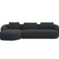 Wohnlandschaft FLEXLUX "Torino, rund, L-Form, Sofa-Ecke mit Recamiere, Longchair-Sofa" Sofas Gr. B/H/T: 307 cm x 85 cm x 146 cm, Lederoptik, Chaiselongue links, schwarz (gorilla black) Modernes, organisches Sofa-Design, Kaltschaum, Wellenunterfederung