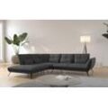 Ecksofa PLACES OF STYLE "Mikado L-Form" Sofas Gr. B/H/T: 297cm x 88cm x 245cm, Flachgewebe-Samtoptik, langer Schenkel rechts, inkl.Sitztiefenverstellung-mit Click&Seat Schnellbefestigungssystem für Rückenlehne, grau (dunkelgrau) inkl. Sitztiefenverstellung und Armteilverstellung