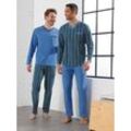 Schlafanzug WÄSCHEPUR, Herren, Gr. 44/46, blau (blau, marine), 100% Baumwolle, Langarm, Homewear-Sets