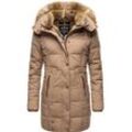 Wintermantel MARIKOO "Lieblings Jacke", Damen, Gr. M (38), grau (taupe), Oberstoff: 100% Polyester, Futter: 100% Polyester, Wattierung: 100% Polyester, Ärmelfutter: 100% Polyester, Kunstpelz: 90% Polyacryl, 10% Polyester, casual, tailliert Po-bedeckend, Langarm Ärmel ohne Ärmelschlitz Rippstrickbündchen, Mäntel, stylischer Winter Steppmantel m. Kunstpelz-Kapuze