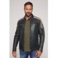 Lederjacke CAMP DAVID, Herren, Gr. L, blau, Material: 100% Leder, Futter Rumpf: 100% Baumwolle, Futter Ärmel: 100% Polyester, bestickt, casual, gerade kurz, Langarm eingesetzt gerader Abschluss, Jacken, mit Brusttaschen