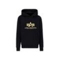 Hoodie ALPHA INDUSTRIES "Alpha Industries Men - Hoodies Basic Hoodie Carbon", Herren, Gr. L, schwarz (schwarz, gold), Obermaterial: 80% Baumwolle, 20% Polyester, regular fit, Sweatshirts