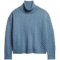 Strickpullover SUPERDRY "LW CABLE ROLL NECK JUMPER" Gr. M, blau (mid blau twist), Damen, Obermaterial: 64% Polyester, 23% Polyacryl, 13% Nylon, Pullover