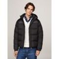 Steppjacke TOMMY HILFIGER "MIX DOWN HOODED PUFFER JACKET" Gr. L, schwarz Herren Jacken mit abnehmbarer Kapuze