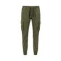 Jogginghose ALPHA INDUSTRIES "Alpha Industries Men - Jogger Cotton Twill Jogger" Gr. M, Normalgrößen, grün (schwarz olive), Herren, Obermaterial: 98% Baumwolle, 2% Elastan, Futter: 100% Baumwolle, Hosen