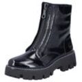 Winterstiefelette RIEKER, Damen, Gr. 39, schwarz, Lacklederimitat, Textil, glänzend, modisch, Schuhe, Boots, Front Reißverschluss, Profilsohle, Nieten besetzter Rahmen