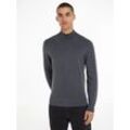 Rollkragenpullover CALVIN KLEIN "MERINO MOCK NECK SWEATER" Gr. M, grau (dark grey heather) Herren Pullover mit Markenlabel