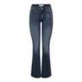 Bootcut-Jeans ONLY "ONLBLUSH ICON COIN MID FL DNM CRO300NOOS", Damen, Gr. XS (34), Länge 32, blau (blau schwarz denim), Denim/Jeans, Obermaterial: 92% Baumwolle, 6% Elastomultiester, 2% Elasthan, unifarben, modisch, Jeans