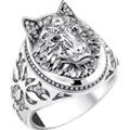 Siegelring THOMAS SABO "Wolf-Optik mit Steinen Silber, TR2452-643-21-54-68" Gr. 66, bunt (silberfarben, weiß, schwarz, weiß, schwarz), Fingerringe, Damen, 66, Silber 925 (Sterlingsilber), 5mm, mit Zirkonia (synth.)