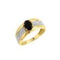 Goldring FIRETTI "Schmuck Geschenk Gold 333 Damenring Goldring Edelstein Farbstein" Gr. 16, schwarz (gelbgoldfarben, weißgoldfarben, schwarz, schwarz), Fingerringe, Damen, 16, 0,01 ct P2 = erkennbare Einschlüsse, Gelbgold 333-Diamanten, 2mm, Gelbgold 333, Diamanten, mit Saphir - mit Diamanten