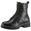 Schnürboots TAMARIS Gr. 37, schwarz, Damen, Glattleder, Lederimitat, unifarben, Schuhe, Blockabsatz, Schnürstiefelette, Combat-Boots mit Kontrast-Rahmennaht, Topseller