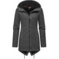 Kapuzenstrickjacke RAGWEAR "Wingi Melange", Damen, Gr. L (40), grau (dunkelgrau), Strick, Obermaterial: 56% Baumwolle, 44% Polyester, Innenfutter: 100% Polyester, sportlich, figurumspielend ca. Mitte Oberschenkel, hoch geschlossener Ausschnitt, Strickjacken, Sportliche Kapuzenjacke mit Teddy-Kunstfell