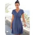 Jerseykleid VIVANCE, Damen, Gr. 36, N-Gr, blau (blau, marine, gemustert), Jersey, Obermaterial: 95% Viskose, 5% Elasthan, gemustert, modisch, figurumspielend ca. Mitte Oberschenkel, V-Ausschnitt, Kurzarm, Kleider, mit geometrischem Print, figurschmeichelndes T-Shirtkleid, Sommerkleid