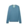 TOM TAILOR Herren Strickpullover mit V-Ausschnitt, blau, Uni, Gr. XXXL