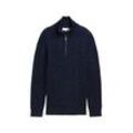 TOM TAILOR DENIM Herren Troyer Strickpullover mit Struktur, blau, Meliert, Gr. XXL