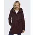 Kurzmantel ONLY "ONLEMMA HOODED BELT COAT OTW" Gr. L (40), rot (port royale detail:melange with black) Damen Mäntel