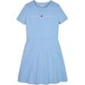 A-Linien-Kleid TOMMY HILFIGER "PUNTO FIT & FLARE DRESS SS" Gr. 3 (98), N-Gr, blau (vessel blau) Mädchen Kleider Kinder bis 16 Jahre mit Logoschriftzug