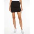 Minirock TOMMY JEANS "TJW GATHERING RIB MINI SKIRT" Gr. L (40), schwarz Damen Röcke Webrock mit Tommy Jeans Flagge