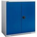 Schäfer Shop Genius Flügeltürenschrank FS, Stahl, mit Belüftungslöchern, B 1055 x T 520 x H 1105 mm, 3 OH, Weißalu/Enzianblau, bis 300 kg