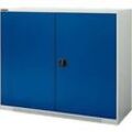 Schäfer Shop Genius Flügeltürenschrank FS, Stahl, mit Belüftungslöchern, B 1343 x T 520 x H 1105 mm, 3 OH, Lichtgrau/Enzianblau, bis 450 kg