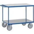 Tischwagen fetra®, 2 Etagen, Lenk- & Bockrollen, bis 600 kg, Ladeflächen aus Hart-PVC mit L 850 x B 500 mm