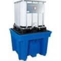 IBC - und KTC-Station asecos, für 1 Container, 1100 l, 1600 kg, Stellfläche, unterfahrbar, B 1430 x T 1430 x H 965 mm, Polyethylen, blau