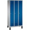 Garderobenspind Evolo S 3000, Stahl, 3 Abteile, Zylinderschloss, weißaluminium RAL 9006/enzianblau RAL 5010