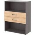 Home Office Kombiregal TEMPIO, aus Holz, 2 Einschübe, 3 OH, B 800 x T 340 x H 1070 mm, anthrazit/Hickory Eiche