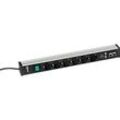 Steckdosenleiste Treston 468/3, 6-fach, 2 x USB A & 2 x CAT6A, An/Aus-Schalter, 4,5 m langes Kabel, B 468 x T 44 x H 52 mm, Aluminium