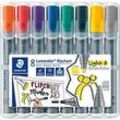 Flipchartmarker Staedtler Lumocolor® 356, 6x Rundspitze 2 mm, 2x Keilspitze 2 oder 5 mm, schnell trocknend, mit Clip, farbsortiert, 8 Stück