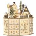 HOMCOM Adventskalender mit LED Lichtern und kleinem Dorf natur 25B x 20T x 29H cm