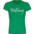 multifanshop Damen T-Shirt - Wolfsburg - Schriftzug - Druck weiß - Frauen