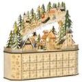 HOMCOM Adventskalender mit LED Lichtern und kleinem Dorf natur 45B x 13T x 43H cm