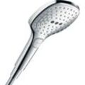 Handbrause HANSGROHE "Raindance Select E", silber (chrom), B:12,2cm H:19,8cm T:16,8cm, Duschköpfe, 12cm, 3 Strahlarten wassersparend, chrom