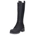 Schnürstiefel RIEKER, Damen, Gr. 38, Normalschaft, schwarz, Lederimitat, unifarben, modisch, Schuhe, Langschaftstiefel, Blockabsatz, mit zusätzlichem Innenreißverschluss, Topseller