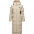 Wintermantel RAGWEAR "Patrise", Damen, Gr. L (40), beige (ecru), Obermaterial: 100% Polyester, Innenfutter: 100% Polyester, Wattierung: 100% Polyester, modisch, bequem wadenlang, hoch geschlossener Ausschnitt, Langarm Ärmel ohne Ärmelschlitz normaler Saum, Mäntel, Extralanger Damen Winter Steppmantel mit Gehschlitzen